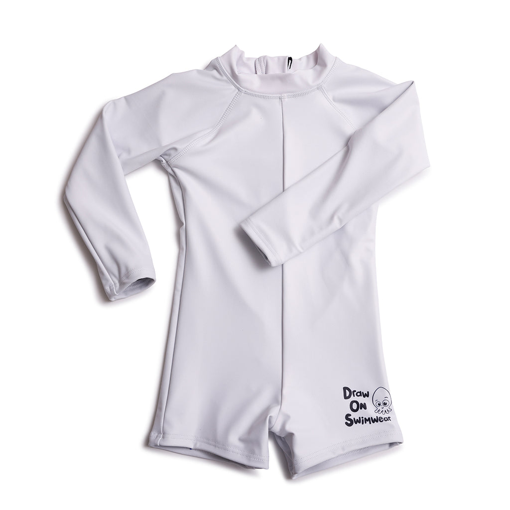 Draw On Swimwear - Swimwear - Rash Vest All In One Jammers - Unisex - White - Quick Dry UPF 50+ Protected